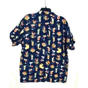 Island Haze Hawaiian Tropical Shirt Men Sz L Short Sleeve Button Up Mixed Drinks